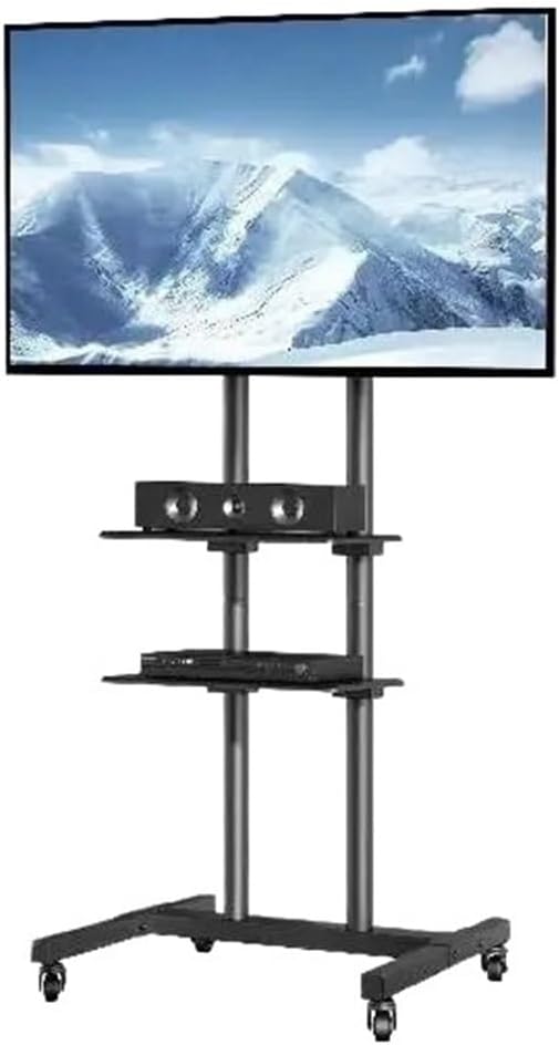 Mobile TV Stand Height Adjustable TV Stand with Wheels Double Tray for Audiovisual Equipment Bedroom Rolling TV Stand(Color:32-70 in)