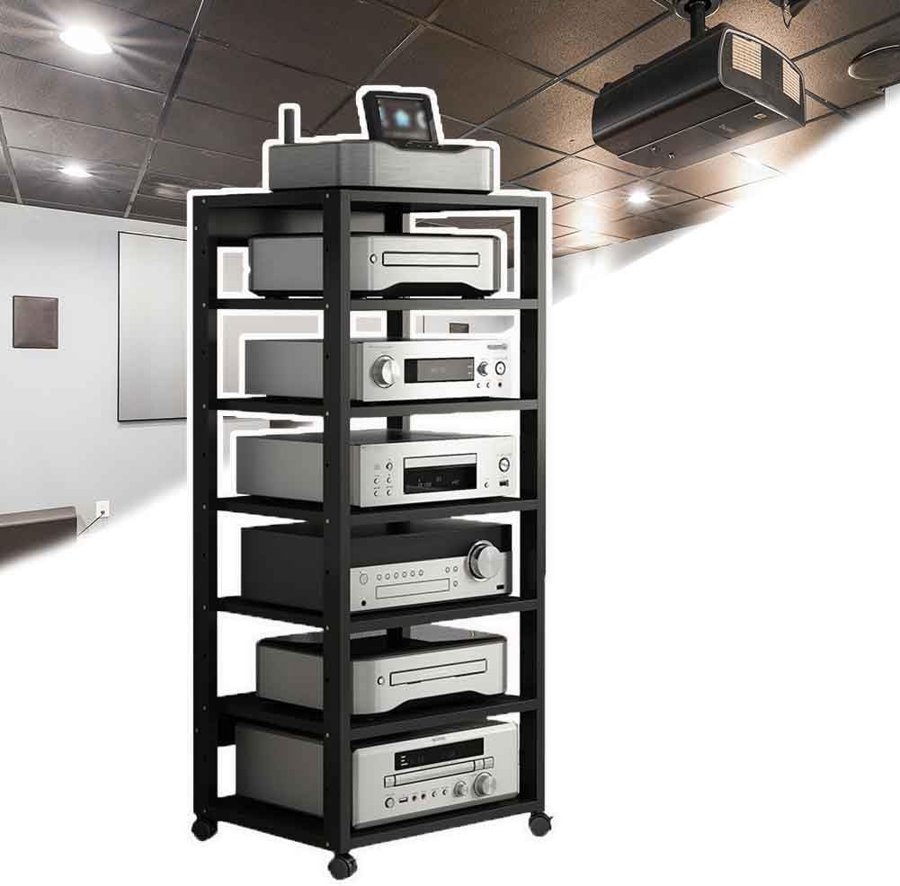 7-Tiers HiFi Audio Rack - Solid Wood AV Stand With Cabinet For Record Player