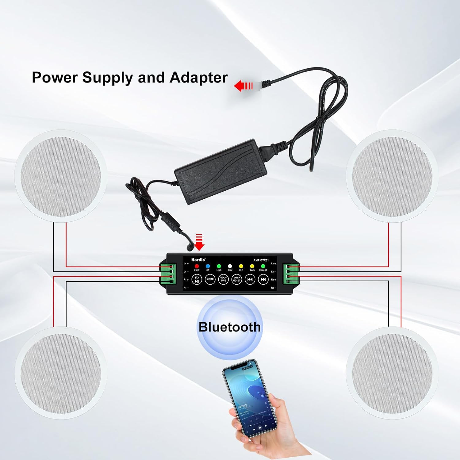 Herdio 6.5'' 640Watts 2-Way Bluetooth Ceiling Speakers Package Great for Home Theater System