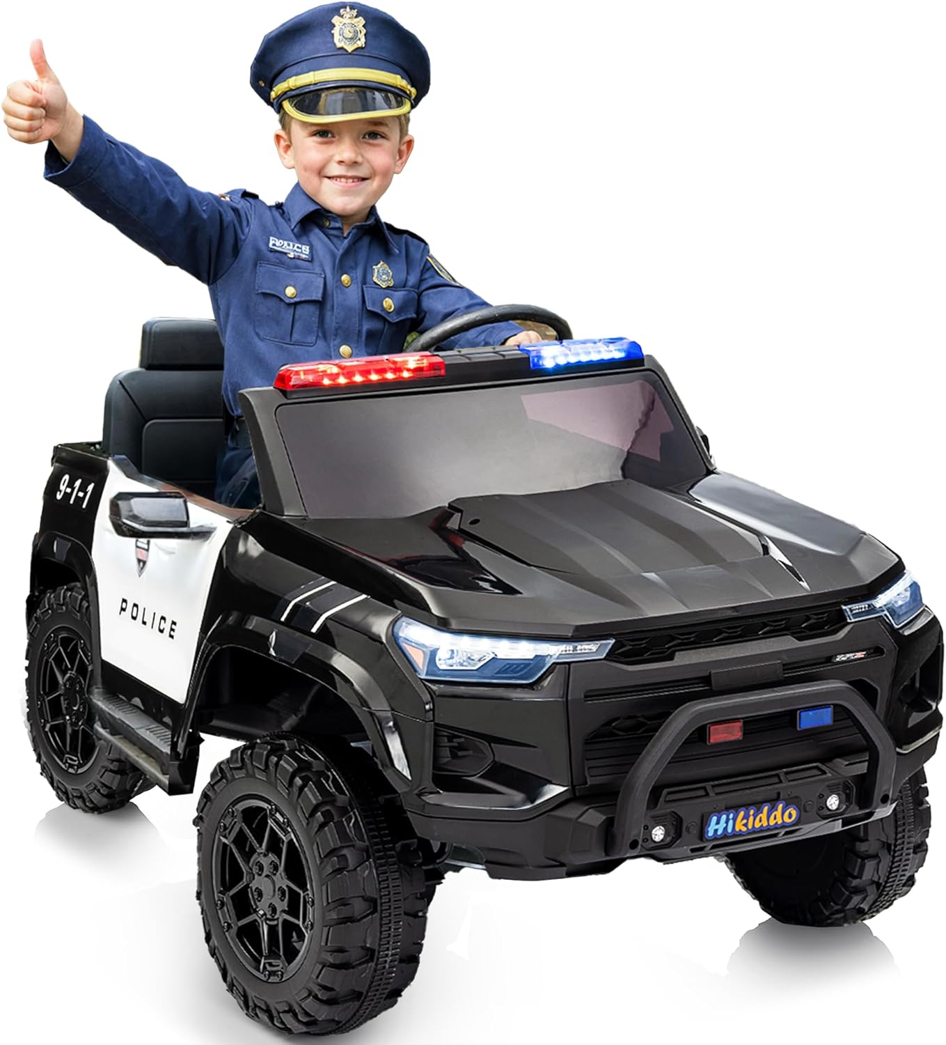 Electric Police Car for Kids 2 Seater, 24V 10AH Ride on Toy for Big Kids with Remote Control, 4x200W Motors, 5mph Max Speed - Black