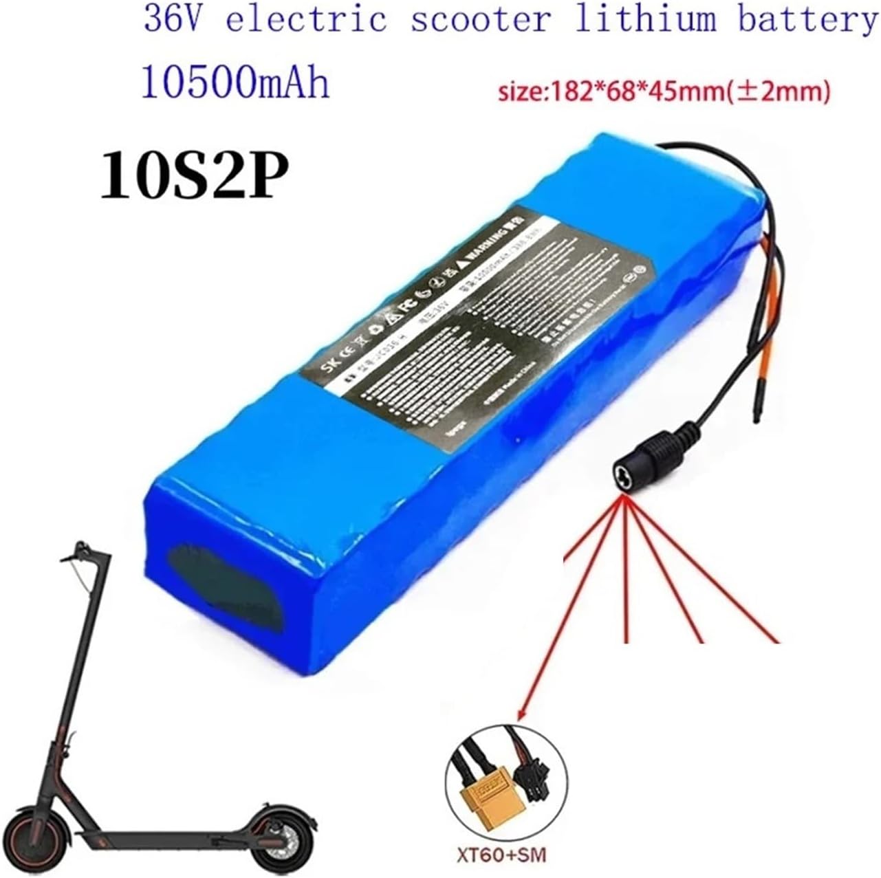 Lithium Battery 36V/42v 10s2p 10500mAh Electric Scooter Power Lithium Battery Electric Skateboard BMS Scooter Balance Car(XT60+SM)