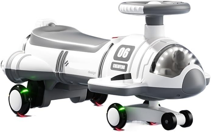 Wiggle Scooter Electric Twist Car with Pedals 2 in 1 Swing Cars Silent Colourful Light-Emitting Wheels 360 Rotating(Grey,Electric Type)