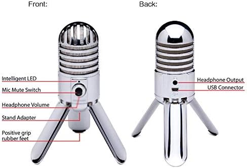 Desktop Recording Condenser Microphone Fold-Back Legs Design with USB Cable Carrying Bag,for Computer (Chrome)
