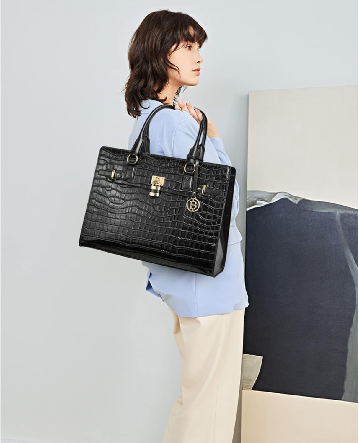 BOSTANTEN Briefcase for Women 15.6 inch Leather Laptop Bag Vintage Slim Lawyer Business Bag Stylish Work Purse