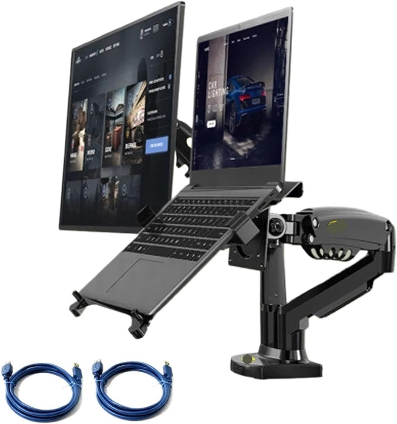 F160 10-17.3-inch Laptop Stand 360-degree Rotating 10-27-inch air Pressure Full Motion air Support LCD TV Desktop Screen Stand Monitor Desktop Stand(with USB Cable)