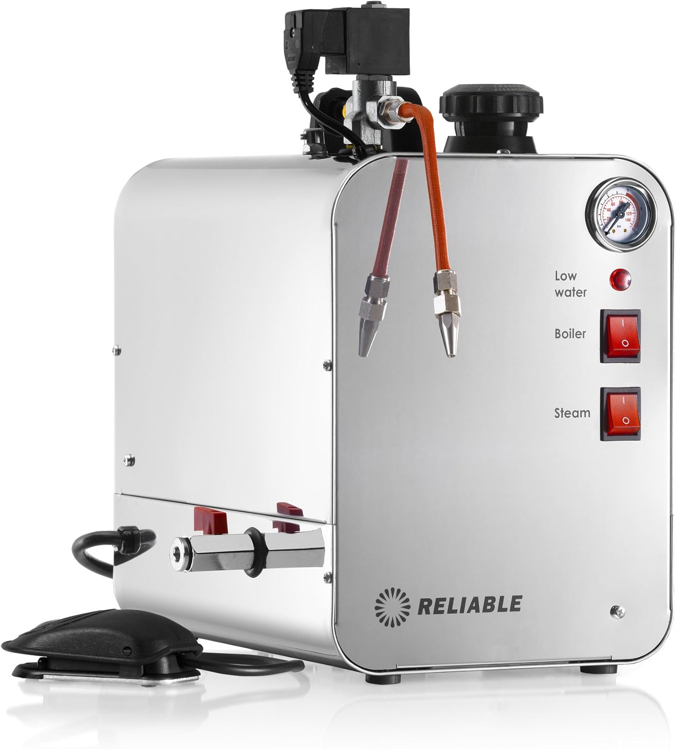Reliable 6000CJ Stainless-Steel Jewelry Steam Cleaner, 1.25-Gallon, 60 PSI-4.1 BAR, Low Water Light Indicator, 12-Gauge Heavy-Duty Wiring, 6 Hours of Continuous Steam, Blow Down Valve, Pressure Gauge