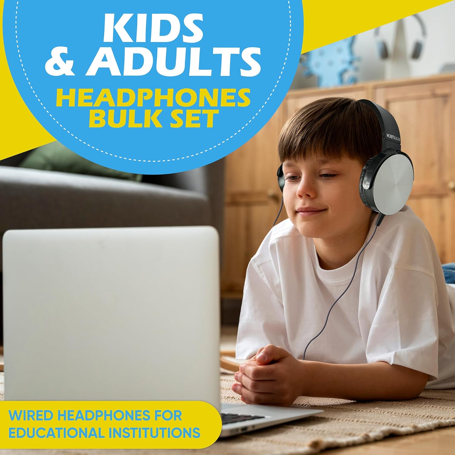 100 Pack Bulk Wired On-Ear Leather Headphones with 3.5mm Connector, Round Metal Housing, Black