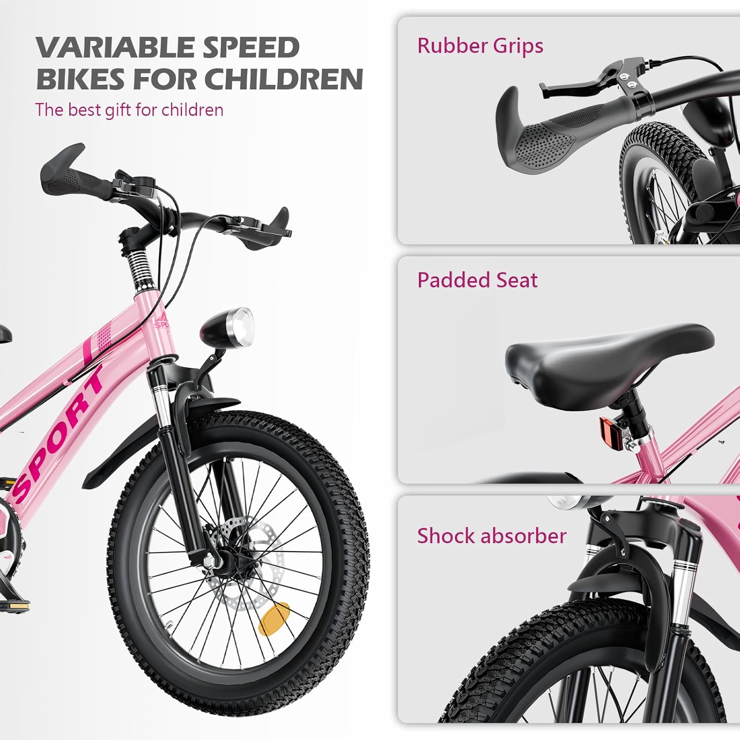 20/24 Inch Kids Mountain Bike for Boys & Girls 7-12, 7-Speed, Dual Disc Brakes, Shock Absorber, LED Light Road Bicycle