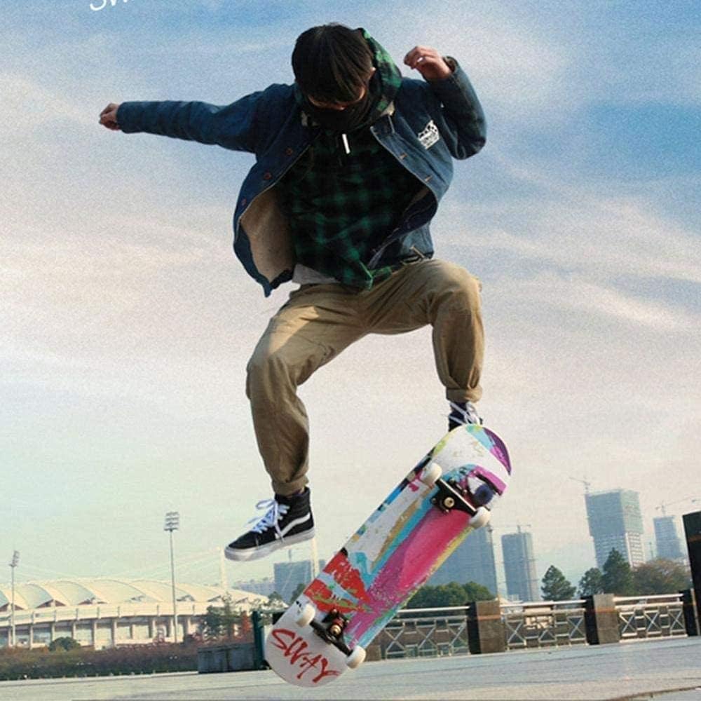 Standard Skateboard 31 X8 Complete Skateboard Maple Deck Professional Double Rocker Suitable for Boys Girls Beginners Skateboard Suit Street Scooter White Grid Upgrade (White Grid)