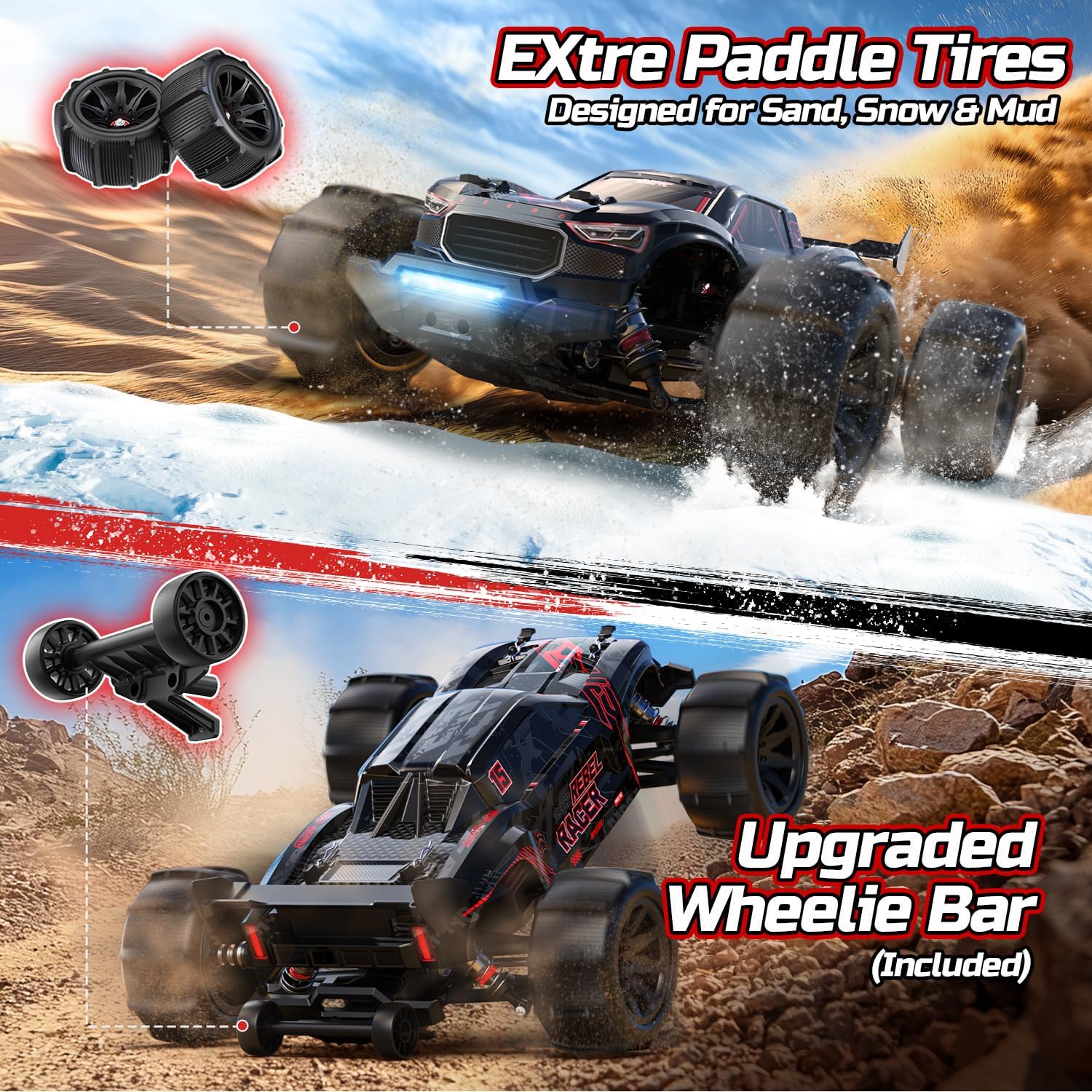 DEERC Fast RC Car for Adults, 1/14 Brushless 4WD Off-Road RC Truck, 46+ MPH High Speed Waterproof All Terrain RC Truggy with 2×3S LiPo Batteries