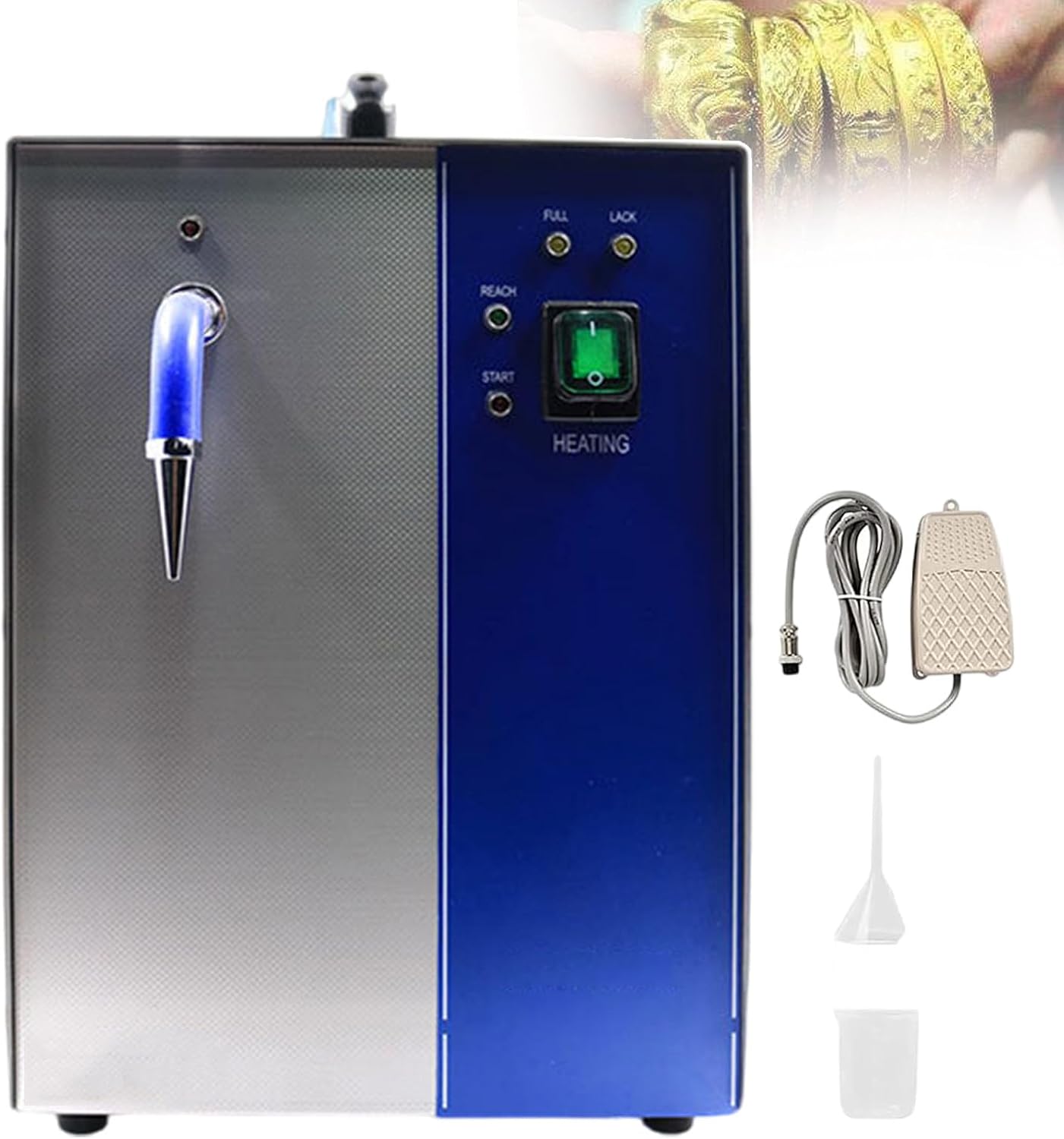 Professional Steam Cleaner For Jewelry, Gold, Silver, Gemstones | Stainless Steel Gemstone Ring With Exhaust Nozzle, Indicator | (With Foot Switch) 1300w/2200w,4L