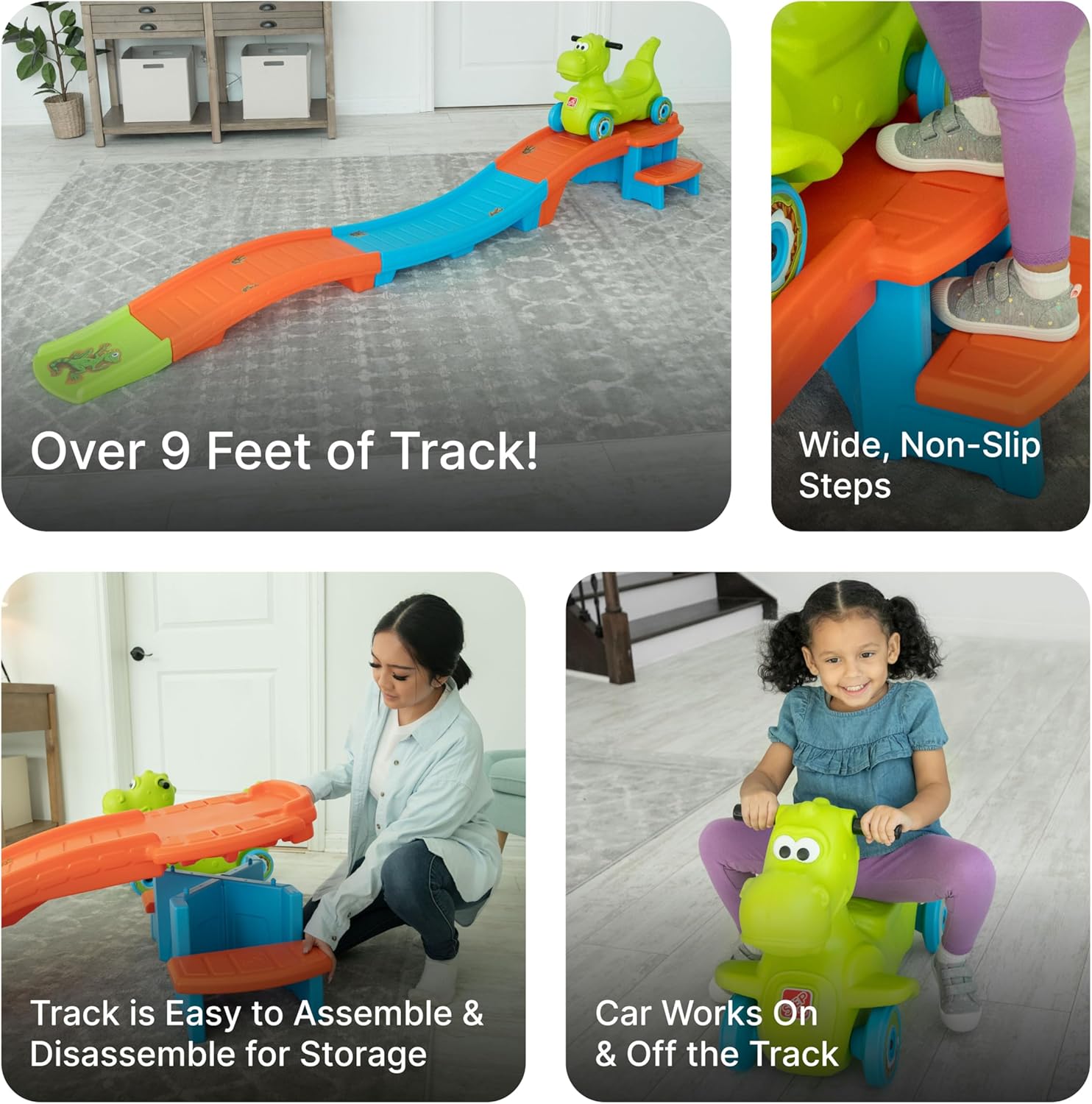 Step2 Dino Dash Up & Down Roller Coaster and Farther & Faster Coaster Track Expansion Pack Second Edition, Kids Ride on Toy, Push Car, Indoor/Outdoor Playset, 3 Feet of Track, Toddlers 2-5 Years Old