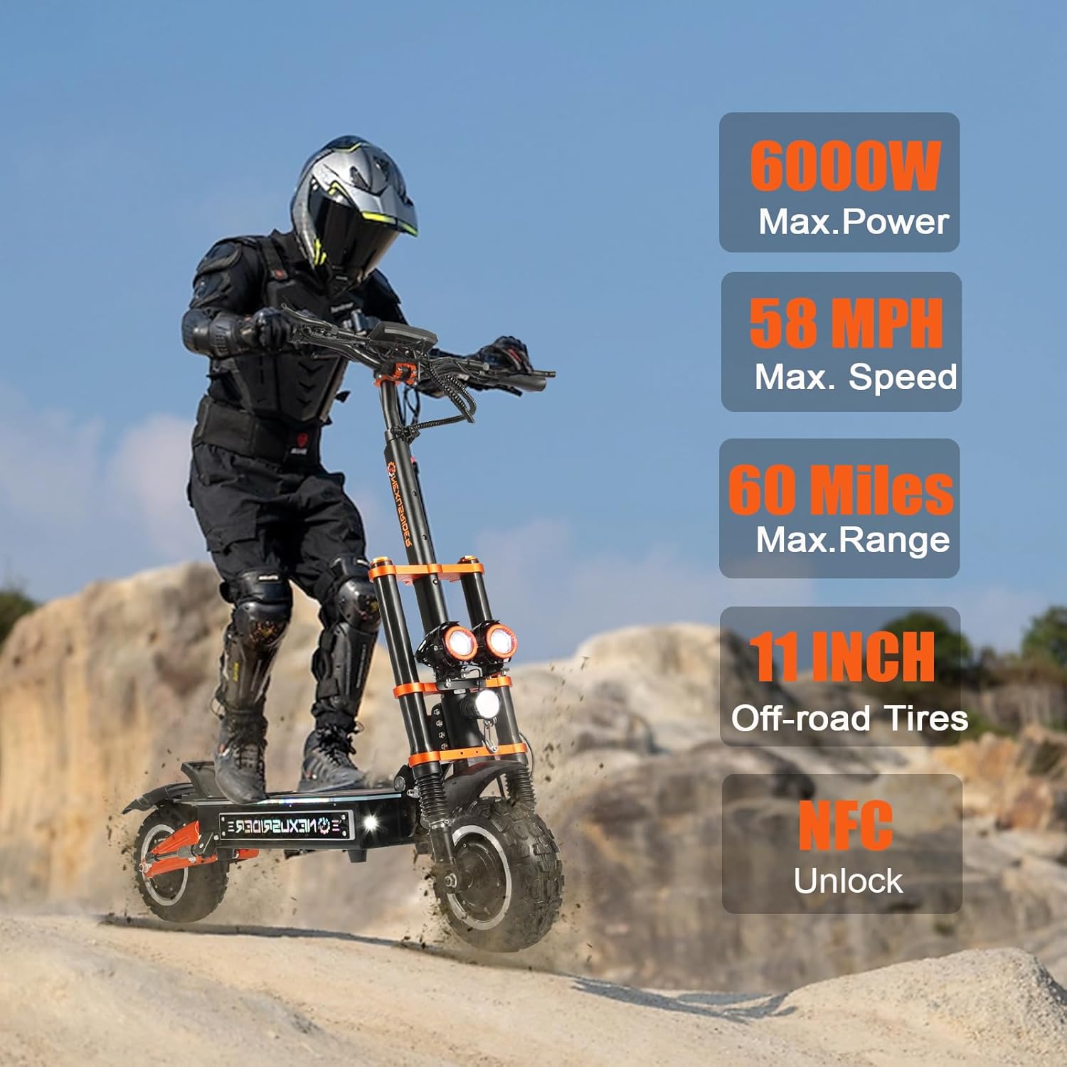Adults Electric Scooter 6000W Dual Motor Up to 58 mph, 60 Miles Range, 60V35Ah Battery, C-Type Dual Suspensions 11