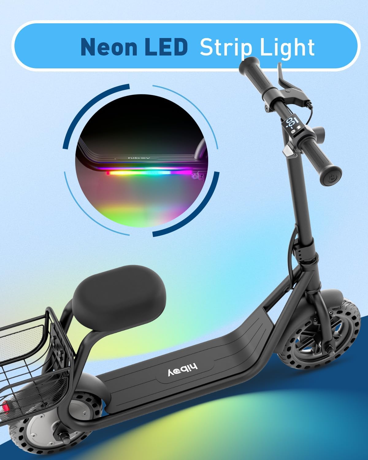 Hiboy ES1/Q2 Lite Electric Scooter with Seat for Kids Ages 4–10, LED Lights, UL Certified, 6.5–9.3 MPH, 40–100W Motor, Easy Control