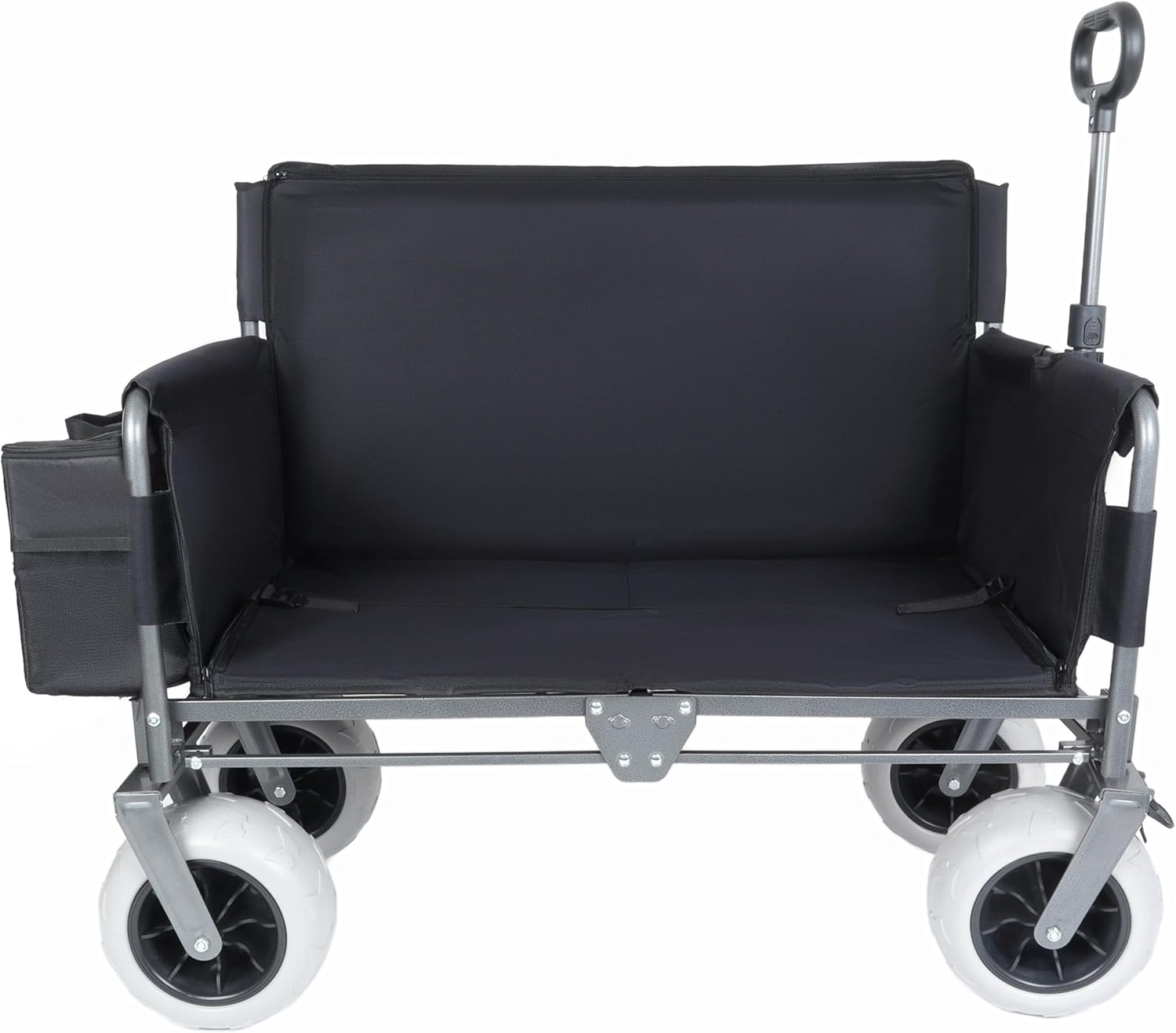 3-in-1 Folding Wagon with Bench Seat, 500lb Heavy Duty All-Terrain Cart, Collapsible Utility Wagon with Ice Pack for Camping, Beach, Groceries, Black