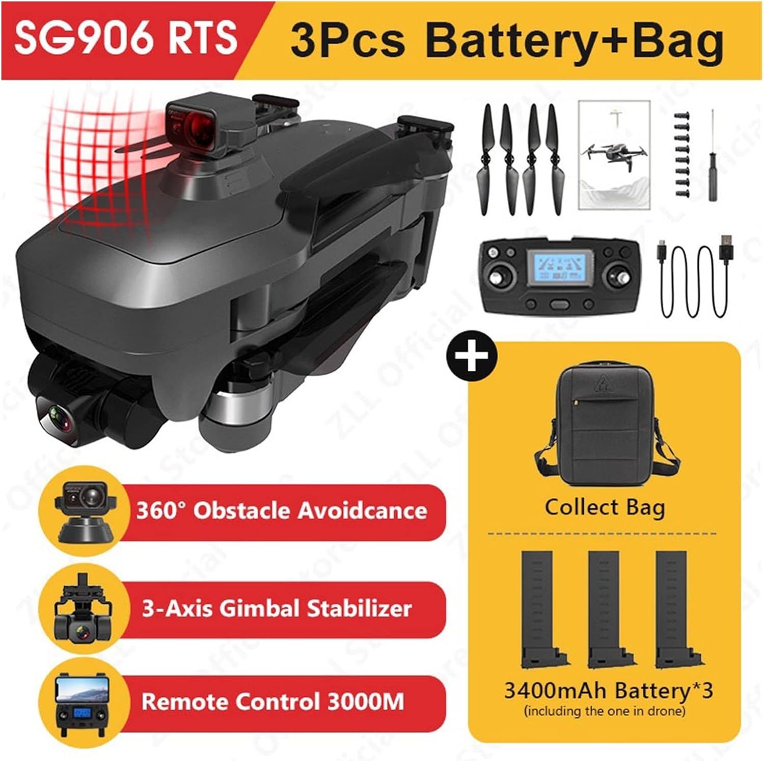 Drone 3-Axis 4K HD Camera Drone 360 Obstacle Avoidance FPV 5G WiFi 3K RC Distance Professional GPS Dron Quadcopter One Key Take Off/Landing (Color : MAX-2B Size : 1) (Max1 3b)