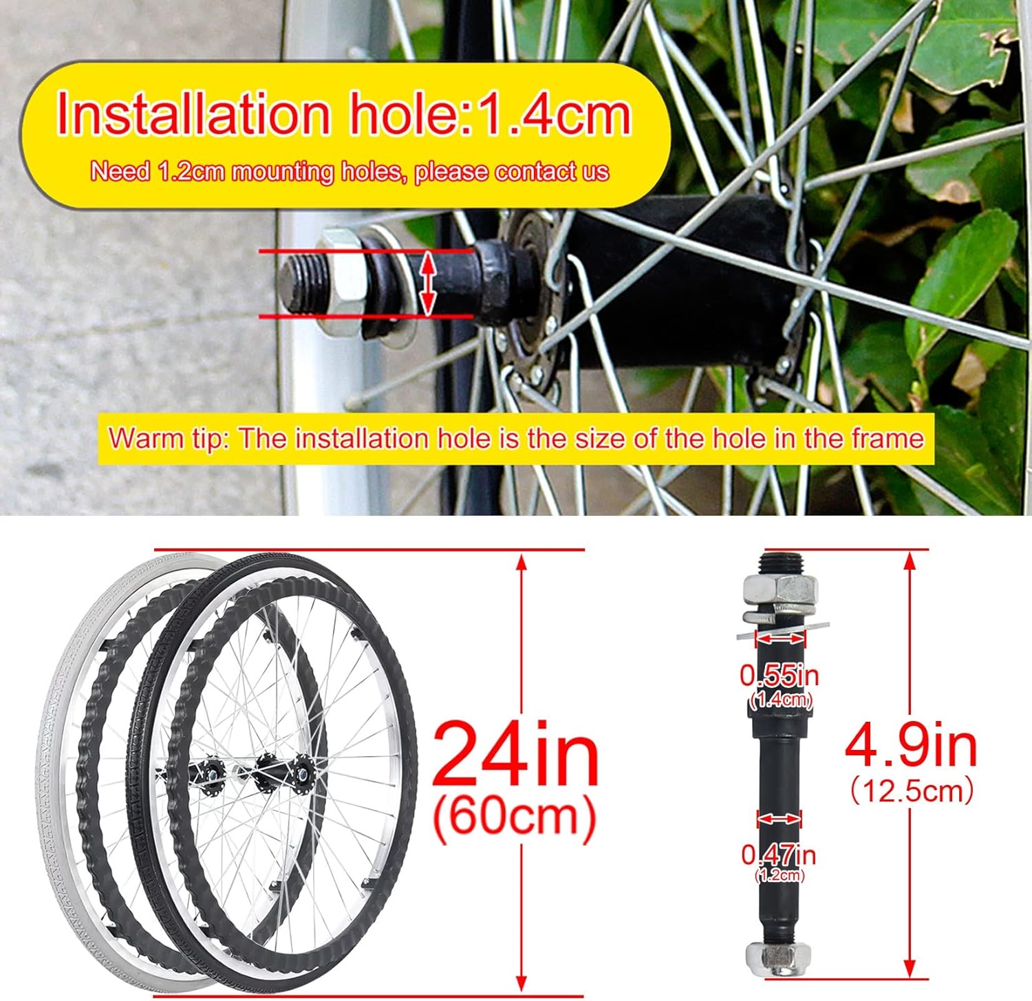 Set of 2 Wheelchair Rear Wheels 24 Inch Wheelchair Replacement Wheel, Non-Slip Puncture Proof Polyurethane Solid Tire Wheelchair Casters, 220-lb Load Capacity (Color : Greys, Size : 60cm(24i