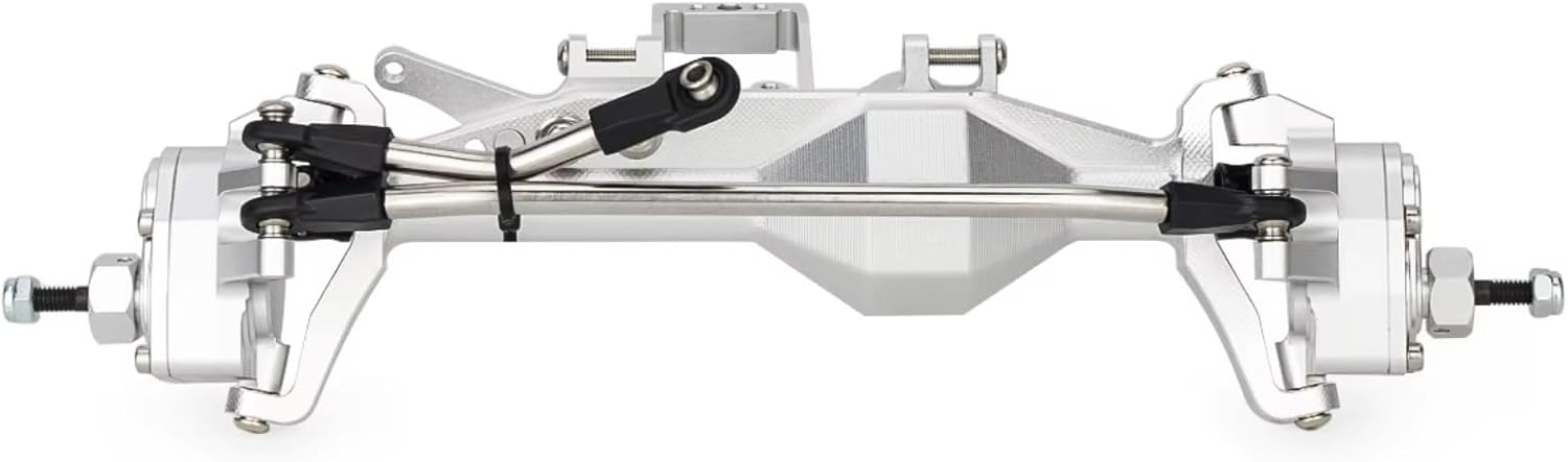 Rc Axle Parts For LCG For SCX10 III For Capra H10 OPTIC 1/10 Aluminum 4WS Offset Portal Axle Set With Servo Mount 4 Wheel Steering For Chassis Comp(Silver,Front)