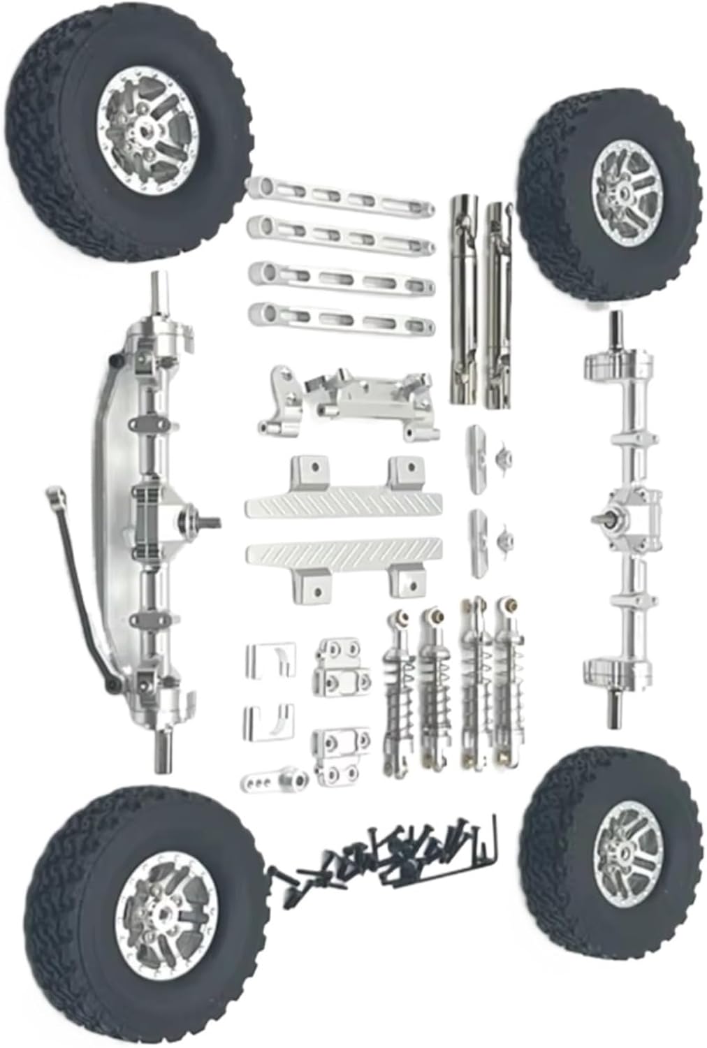 RC Car Upgrade Parts for MN82 1/12 Metal Front and Rear Portal Axle for Chassis Link Rod Pull Rod Mount Shock Absorber Tire Side Pedal RC Car Upgrade Parts(Silver)
