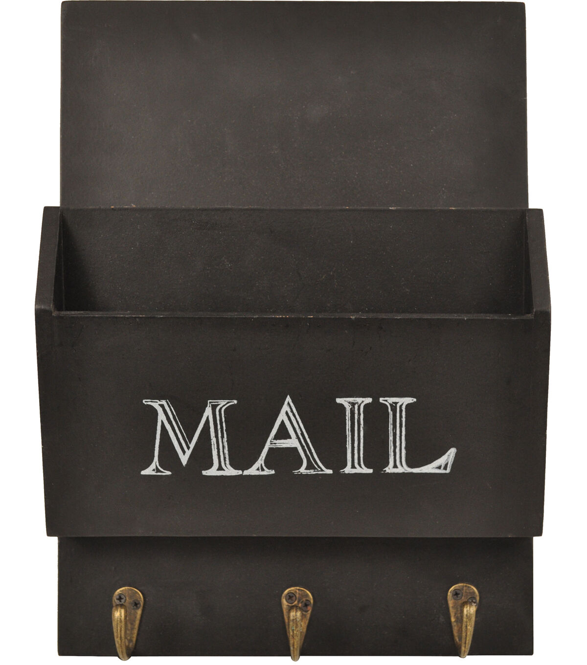 10 x 3.3 x 14 Wooden Mail Bin with Hooks Black