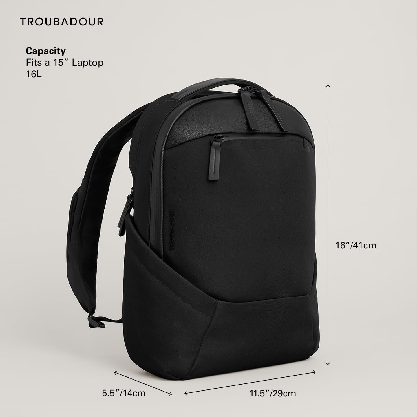 Troubadour Apex 4.0 Compact - 16L Premium Laptop Backpack - Ergonomic & Water Resistant - Designed for Work and Travel - Black