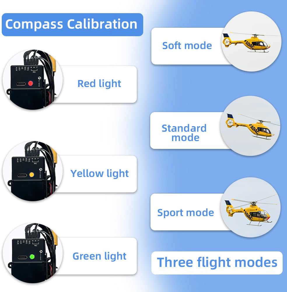 FLYWING EC135 RC Helicopter RTF EC 135 Scale Helicopter 6CH 470 Size rc Helicopters 4 Blades EC-135 Yellow 1:16 6CH Helicopters with New ACE Flight Controller