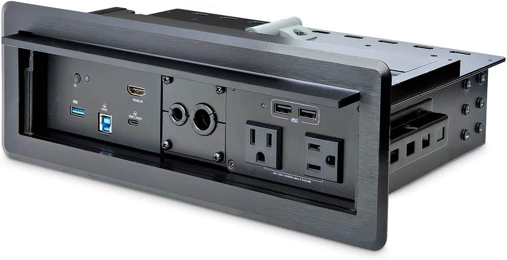 StarTech.com Conference Room Docking Station with Power/Charging; Table Connectivity Box, Universal USB-C Laptop Dock, 60W PD, 4K HDMI, USB Hub, Audio, 2X AC Outlets, 2xUSB Charge Ports, TAA