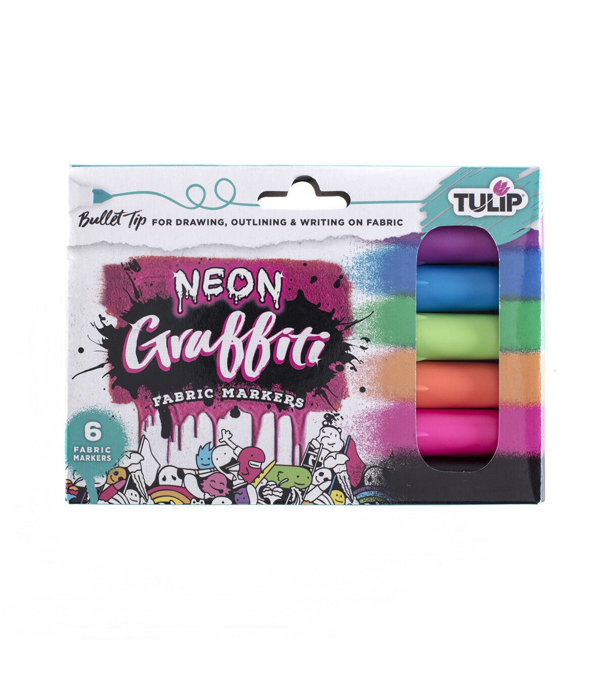 Tulip 6 pk Graffiti Bullet Tip Fabric Markers Neon