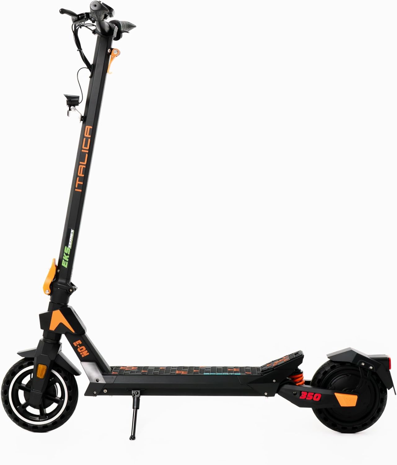 Italica E-ON 350 Electric Scooter, 350W Motor Power, 18 mph Max Speed, 36V 6Ah Battery, Black and Orange