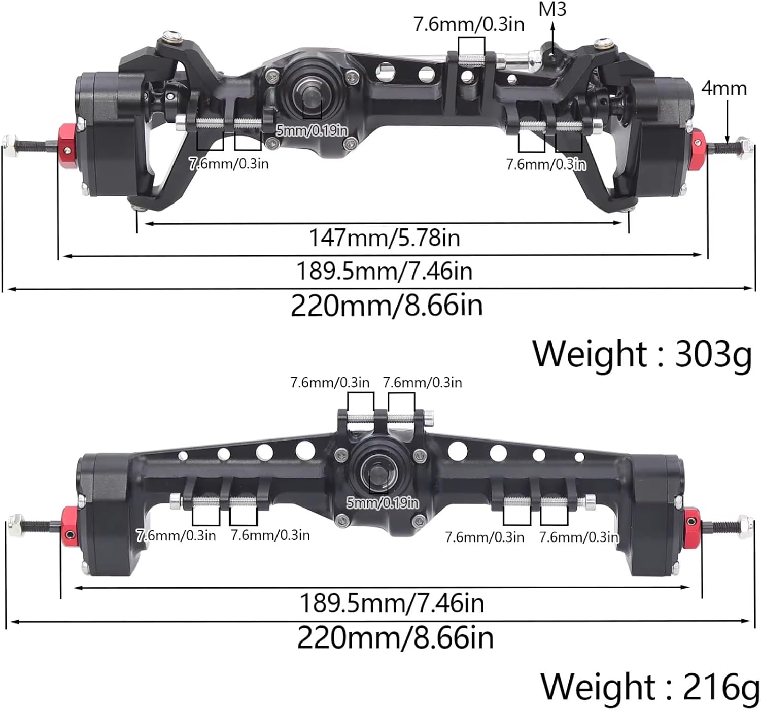 RC Axle For SCX10 III AR45P 1/10 Aluminum Offset Front Rear Portal Axle Set With 3-Section CVD Driveshaft Two Servo Mount RC Crawler Car(Silver,Set)
