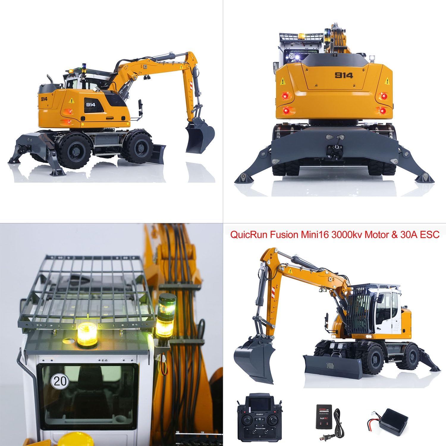 TOUCAN RC HOBBY 1/14 RTR 8CH Valves RC Hydraulic Excavator LR914 4x4 Wheeled Digger Differential Lock Brushless Motor ESC Sound System for Age 14+