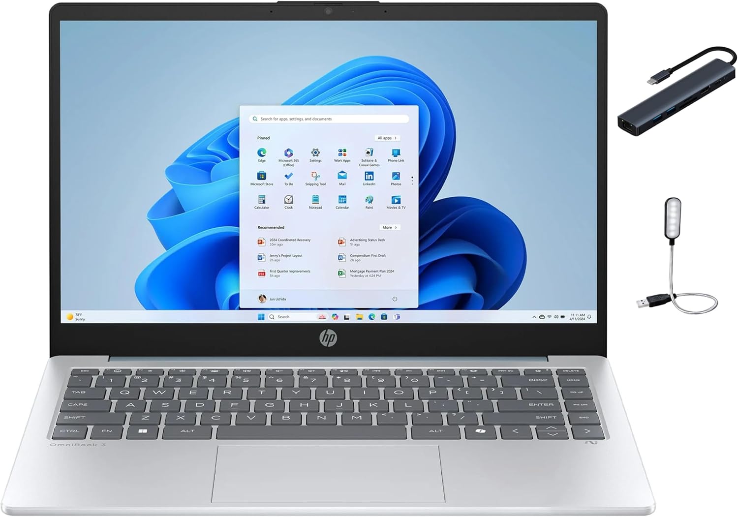 HP 14 inch HD Business Laptop, AMD Athlon 7120, 4GB RAM, 512GB SSD, Moonlight Blue, One Year Microsoft 365 Included, Copilot AI, Windows 11 Home in S Mode with HEX Accessories