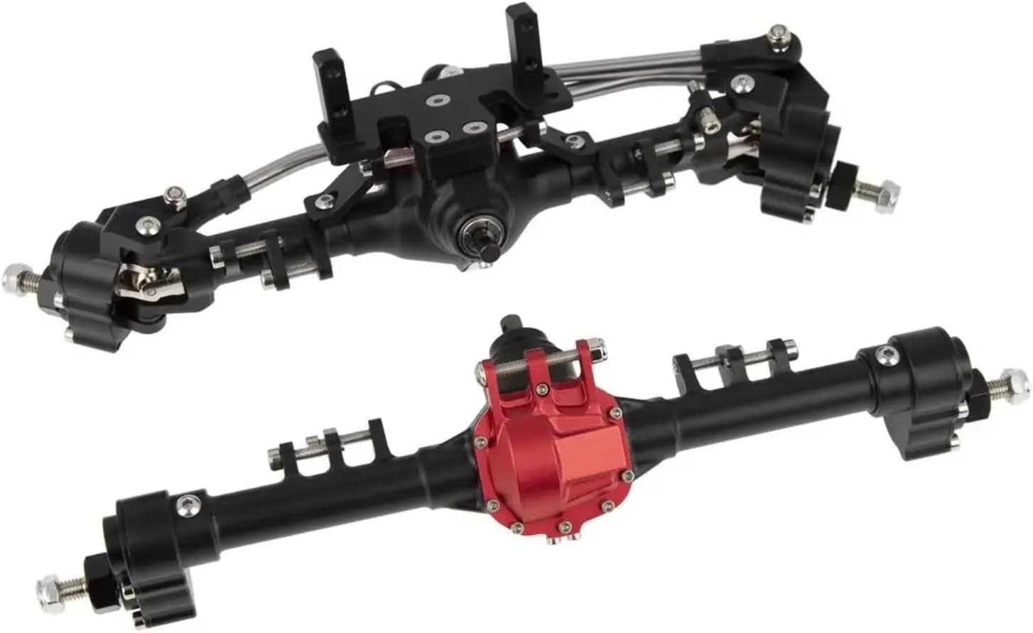 RC Axle Spare Parts For SCX10 II For Axial 90046 90047 CC01 For LCG 1/10 Front Rear Portal Axle Aluminum Integrated Chassis Parts RC Crawler Car(Black)