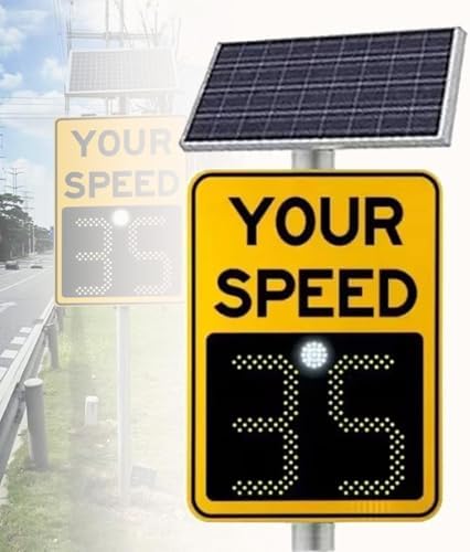 Solar Powered Radar Feedback Sign, 2-Digit LED Speed Warning Display for School Zones, 20x27 Inch, Solar Radar Speed Sign for Traffic Control (Yellow, 50 * 70cm)