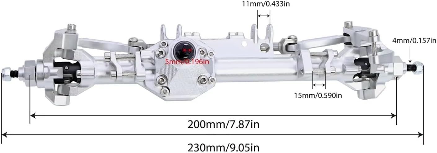 Compatible with Vanquish H10 1/10 RC Crawler Car Upgrade Parts CNC Aluminum Front Rear Straight Complete Axle Set RC Front and Rear Axle(Silver,1Set)