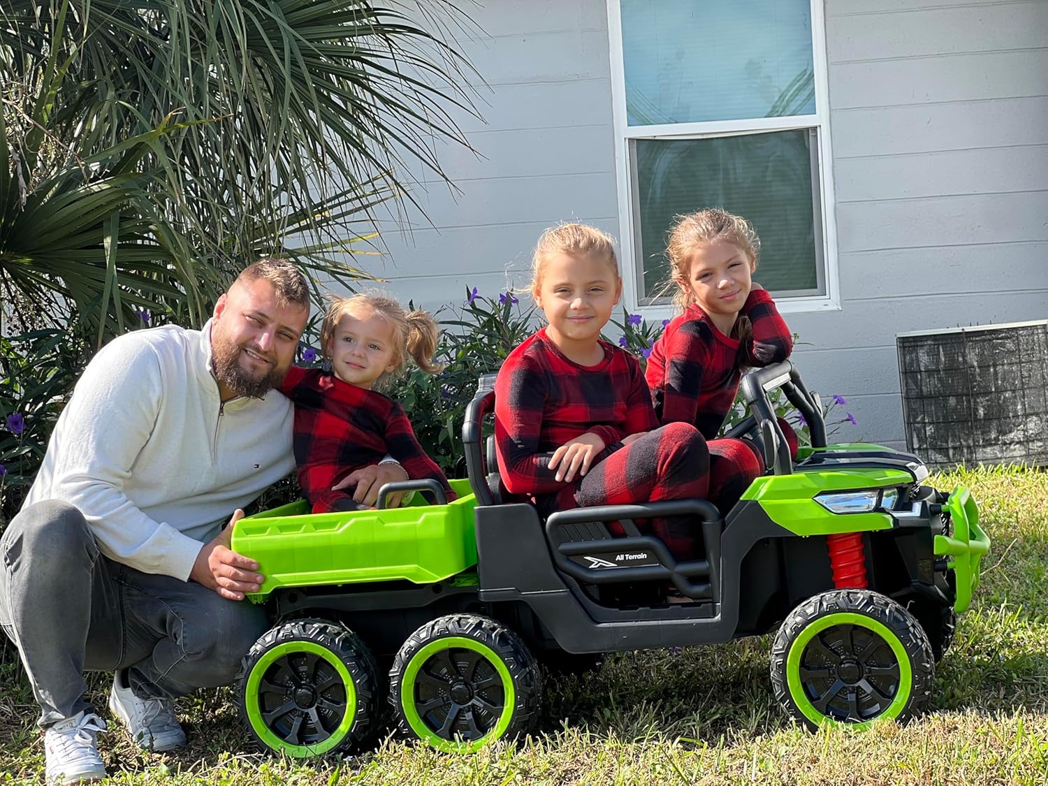 24V Ride On 2 Seater Dump Truck with Remote Control, 6x6 Electric UTV Car with Electric Dump Bed, 2 Speed 4WD Power Ride Cars 6x6 Wheels Music, Storage Trunk, Shovel for Boys Girls, Green