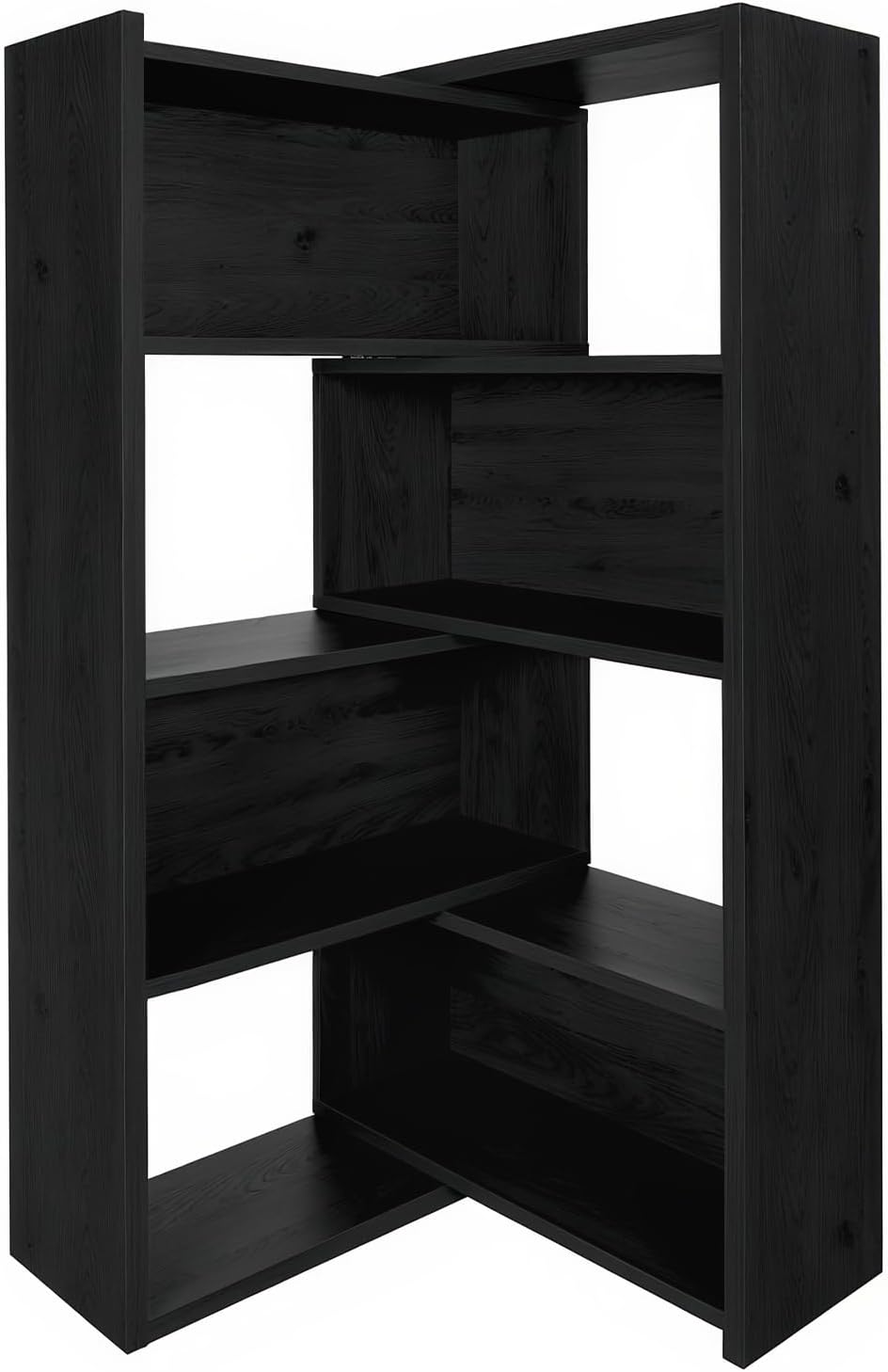 AKFJOSGE Expandable 3-in-1 Convertible Bookcase with Adjustable Width, Corner & Straight Shelf Design, 4-Tier Modern Storage Organizer, Space-Saving Wooden Bookshelf