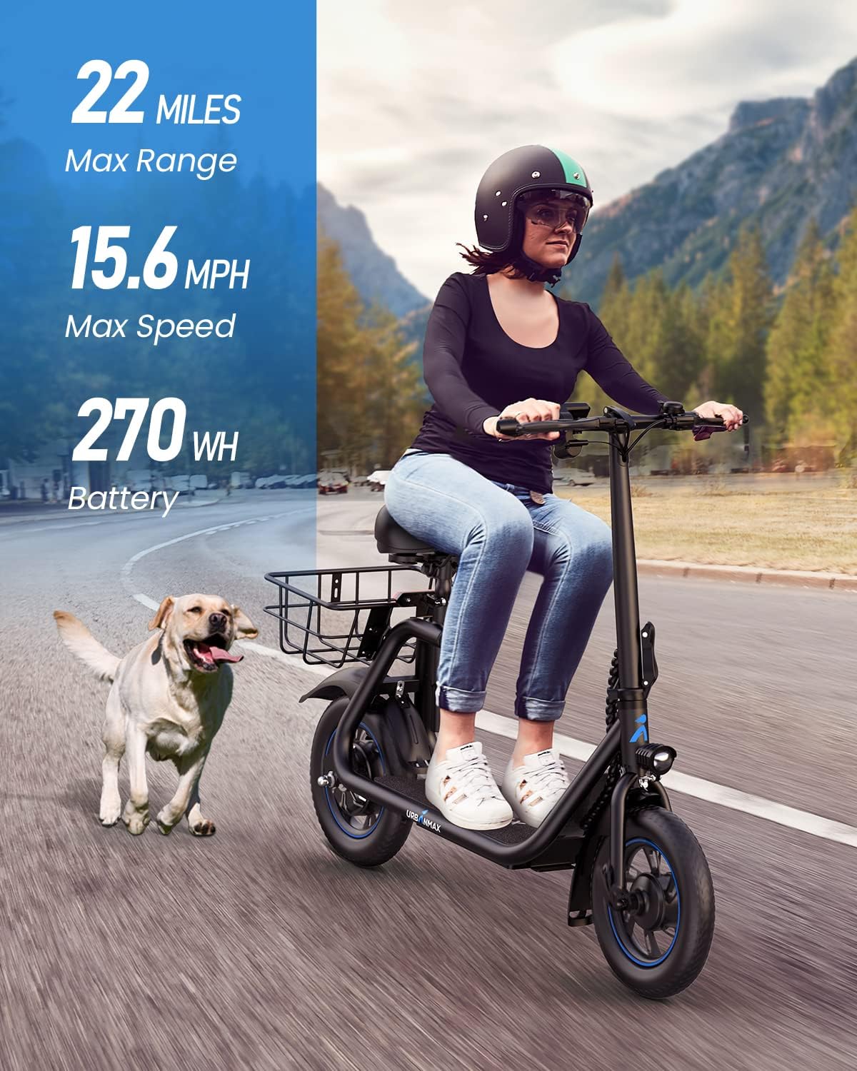 URBANMAX C1 Electric Scooter with Seat,450W Motor, 22-Mile Range, 15.5 Mph Max Speed, Foldable E-Scooter for Commuting with Basket
