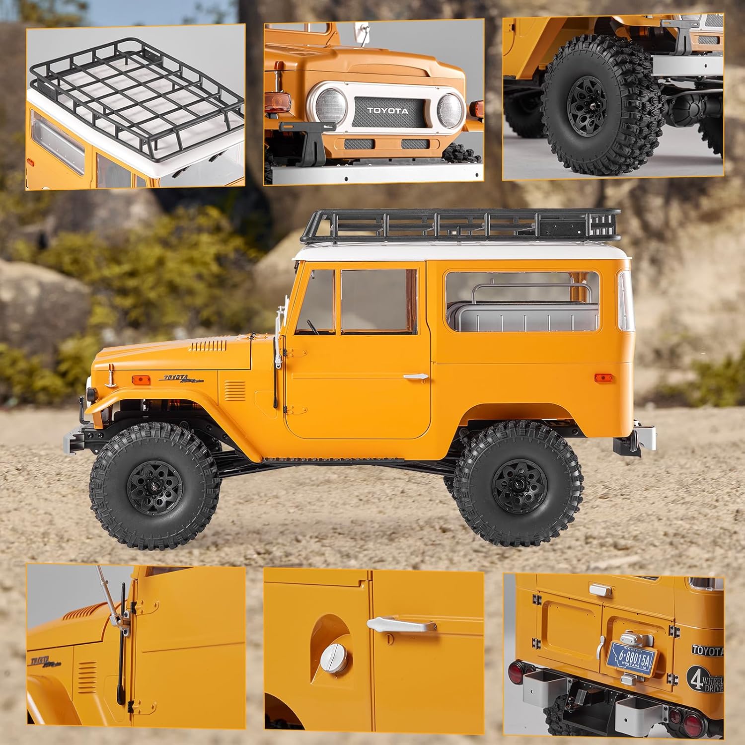 BEEZRC FMS 1/10 RC Crawler FJ40 Toyota Licensed 4WD 2.4G Model Car Hobby 4x4 Rock Crawler Offroad Truck Remote Control Car with Transmitter for Adults (Yellow) FMS11035RSYL