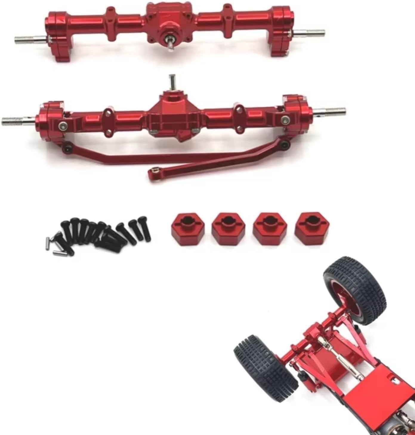 RC Models Parts For MN For MN168 1/12 RC Car Upgrade Parts Metal Portal Axle Kit Front And Rear Assembly 12mm Adapter(Red)