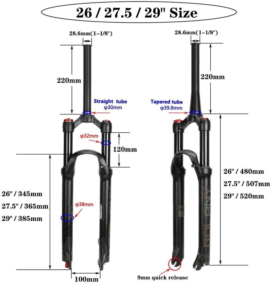 FKA004 Bike Suspension Fork 26 27.5 29 Inches with Damping Adjustment Alloy for Mountain Bike XC Offroad Downhill Cycling