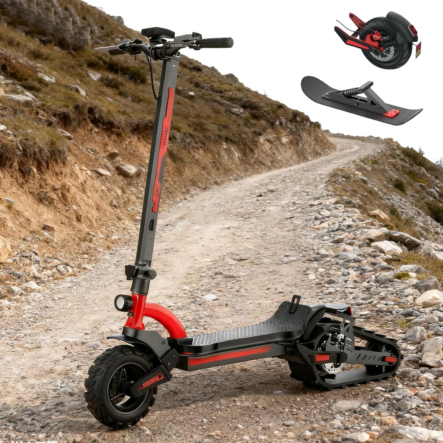 Quick-Swap 3-in-1 Adult E Scooter - 2000W Motor for City, Off-Road & Snow, 19.2AH Battery for 45-80KM Range, 25-35KM/H, Foldable Design with LCD Display Offroad