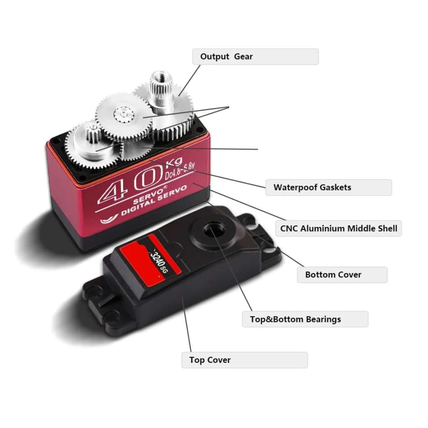 8 pcs S3240 40KG Digital servo 25T Metal Gear Double Bearing Suitable for 1/8 1/10 1/12 RC Airplanes and Crawlers(8PCS 40KG 270 Degree)