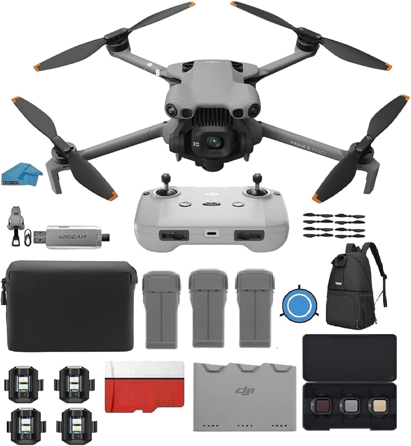 DJI Mini 5 Pro, Fly More Combo DJI RC-N3 Remote Ultra-Light & Foldable Drone with Camera, 1-Inch CMOS, Omnidirectional Obstacle Sensing, ActiveTrack 360°, 225° Gimbal Rotation, 20km Transmission, 3 battery Drone Bundle