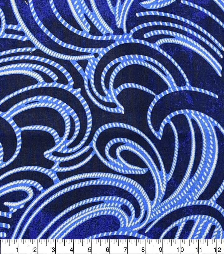 Large Scale Dotted Waves Blue Novelty Cotton Fabric