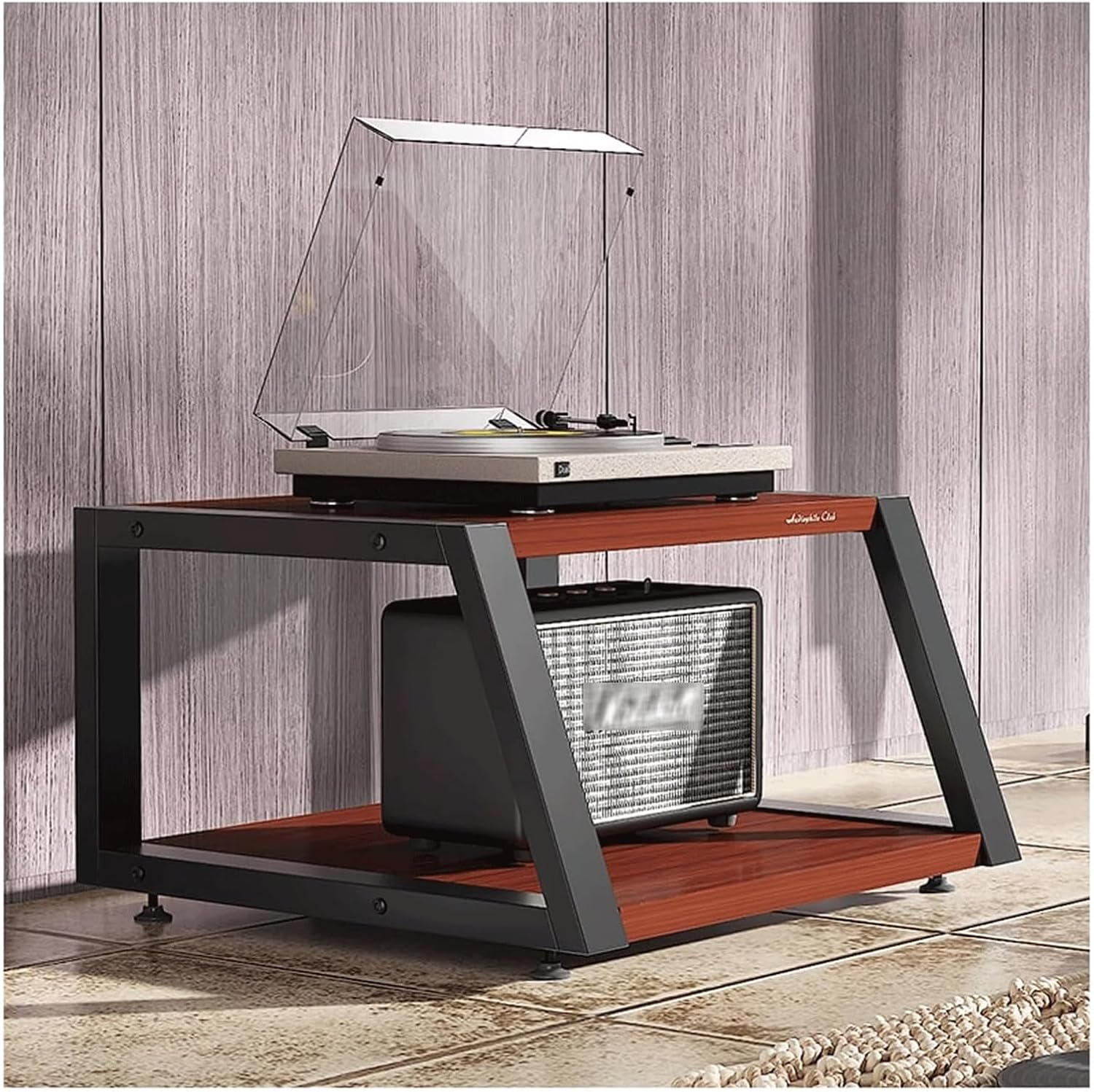 PZEOB 2/3/4 Tier AV Media Stand Corner Wooden Shelves Stereo Audio Tower Rack for CD Record Player Stereo Stands Audio-Video Shelving(Brown