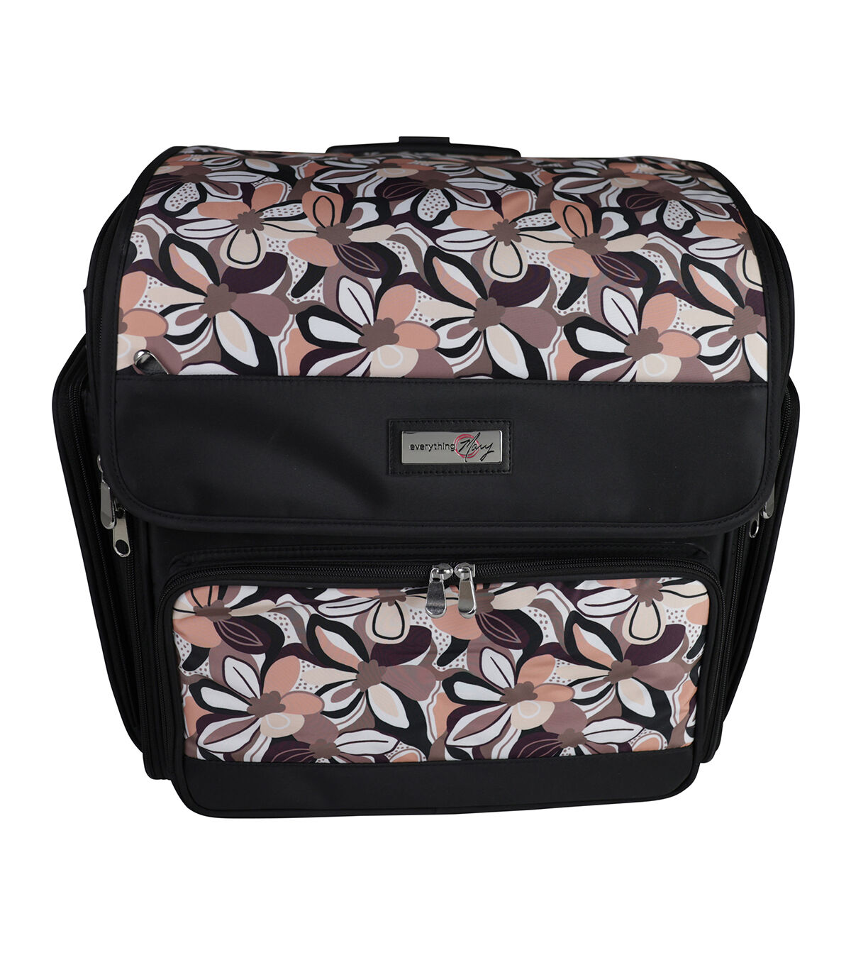 Everything Mary 18 Brown Floral Collapsible Rolling Craft Bag