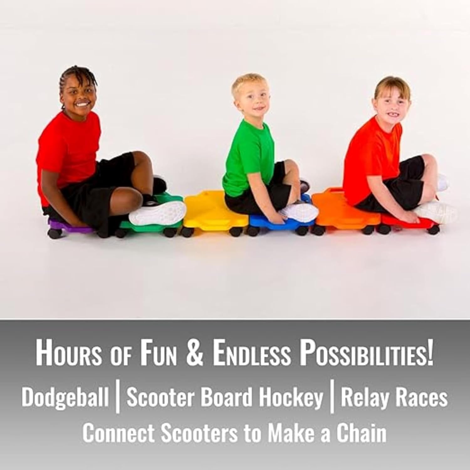 Cosom Scooter Board Set, 16 Inch Children's Sit & Scoot Board With 2 Inch Non-Marring Nylon Casters & Safety Guards for Physical Education Class, Sliding Boards with Safety Handles, 6 Colors