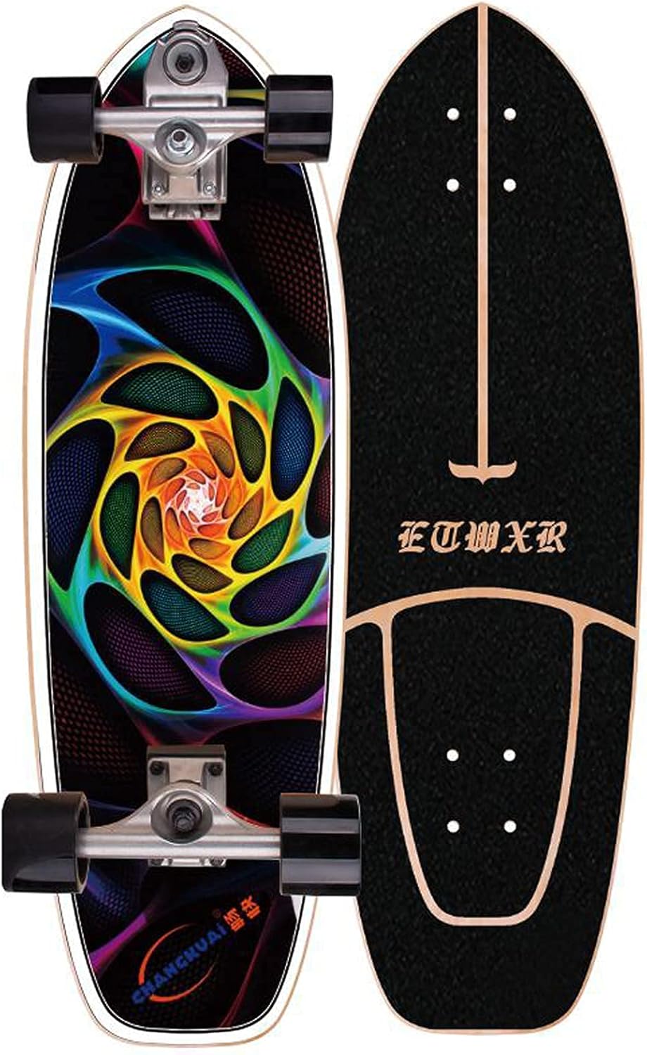 VOMI Surfskate Land Surfing Carving Pumping Skateboard Complete 75×23.5cm 7 Layers Maple Deck P7 Truck (Bidirectional Steering Thruster + INDY) Bearing ABEC-11 for Kids Teens Adults pro Players (C)