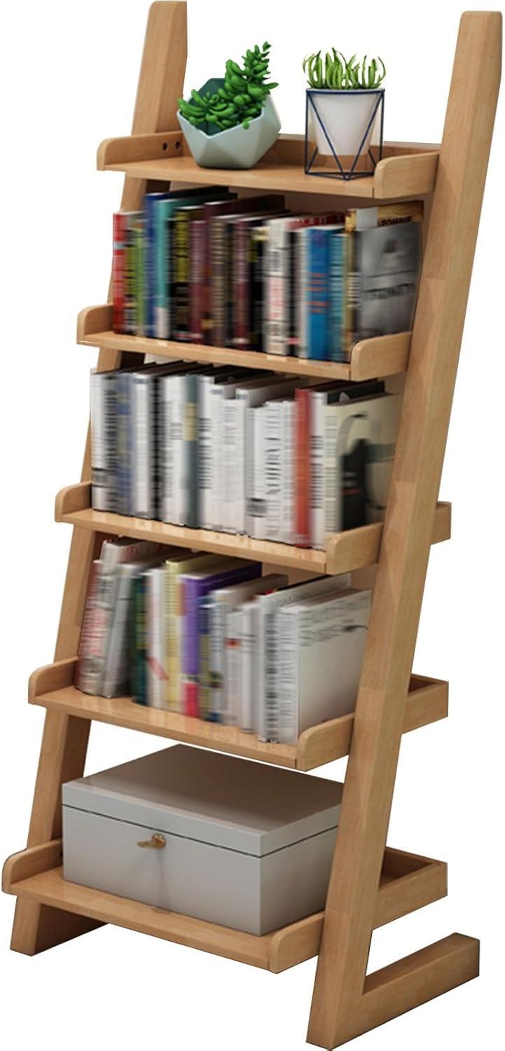 Zdlopteron 5 Tier Solid Wood Ladder Bookshelf Tower, Bookcase, Floor Standing Display Storage Rack, Open Corner Book Shelf Plant Flower Organizer, for Home Office(Original Wood)